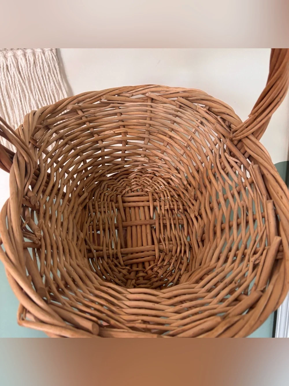 Vintage Woven Basket with Twisted Handle - Brown
